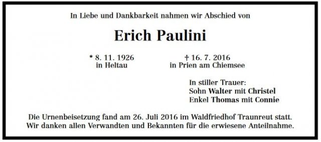 Paulini Erich 1926-2015 Todesanzeige